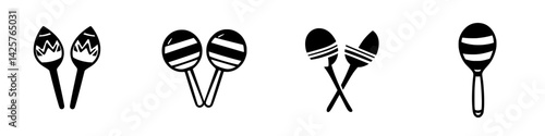 Unique black icon set featuring various maracas designs for music and rhythm-related themes
