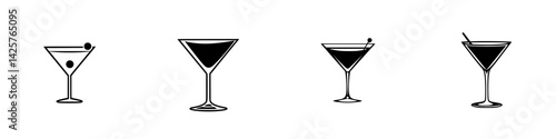Set of black icons representing various types of cocktails displayed in a minimalist design