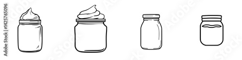 Set of four black icons depicting various jar designs used for storage and preservation