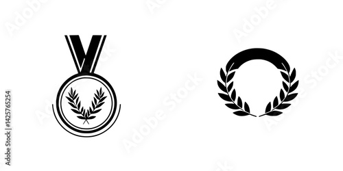Icon set featuring black medal and laurel wreath designs suitable for awards and achievements