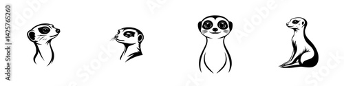 Various black icons of meerkats presented in different poses showcasing their distinct characteristics and playful nature