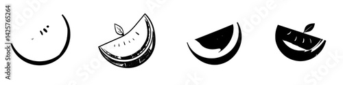 Set of four minimalist black icons showcasing different types of sliced fruit
