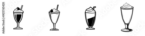 Different styles of delicious milkshakes on a white background showcasing their unique designs and features