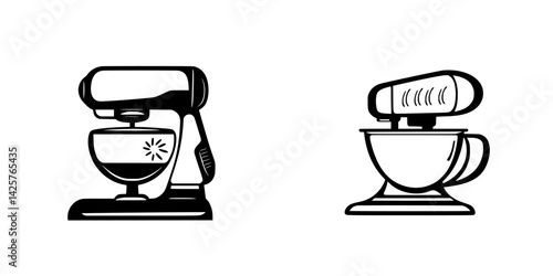 Black icons of stand mixer and hand mixer showcasing kitchen equipment for baking and cooking activities
