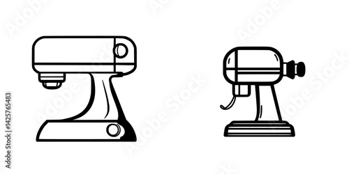 Stylish black icons of kitchen mixers showcasing contemporary design features for culinary tasks