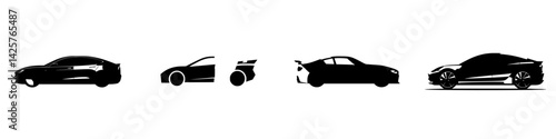 Silhouetted black icons of various car models showcasing diverse designs and styles in a streamlined layout