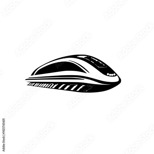 Stylized black train icon in modern design showcasing sleek lines and motion dynamics