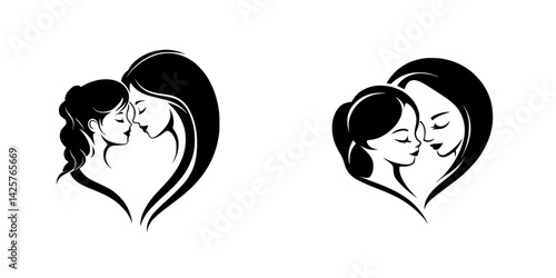 Couples in love depicted as black icons with heart shapes conveying affection and connection