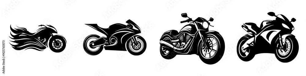 Obraz premium Set of black motorcycle icons showcasing various styles and designs illustrating the diversity of motorcycle culture and aesthetics