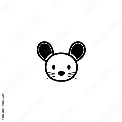 Simple black icon representing a mouse head with large ears and whiskers designed in a minimalist style