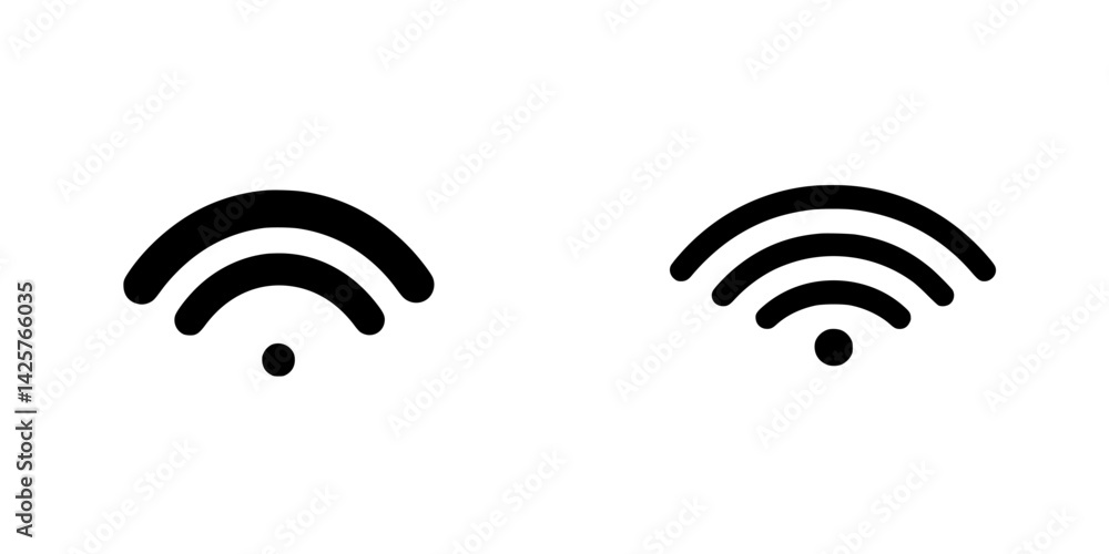 Stylized black wireless signal icons showing varying signal strength for digital communication and technology applications Stylized black wireless signal icons showing varying signal strength for digital communication and technology applications