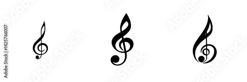 Elegant black music notes arranged in various sizes on a clean white background enhancing artistic themes