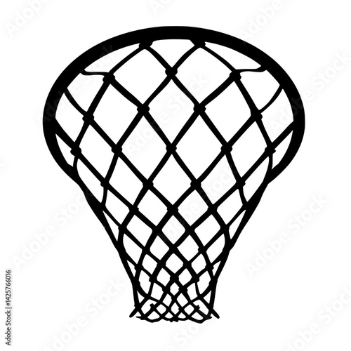 Black basketball hoop icon with net design for sports branding and themes