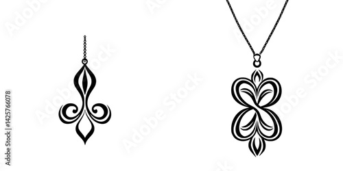 Elegant black icons featuring intricate designs suitable for jewelry or decorative art
