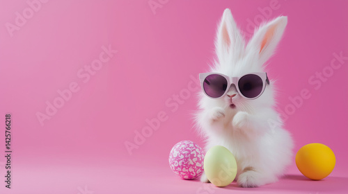 Cute rabbit on pink background | Generative AI 
