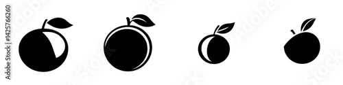Set of four black fruit icons featuring various designs and shapes ideal for digital applications