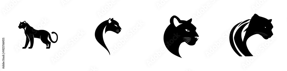 Obraz premium Collection of black animal icons featuring a panther design in various styles showcasing elegance and strength