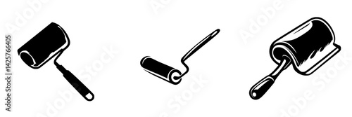 Black icons representing paint rollers showcasing different designs and styles for home improvement projects