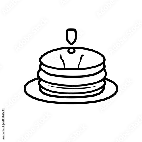 Delicious stack of pancakes with syrup drizzle on a plate in a cozy breakfast setting
