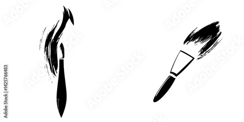 Set of black icons depicting paintbrushes for artistic and design projects showcasing different styles