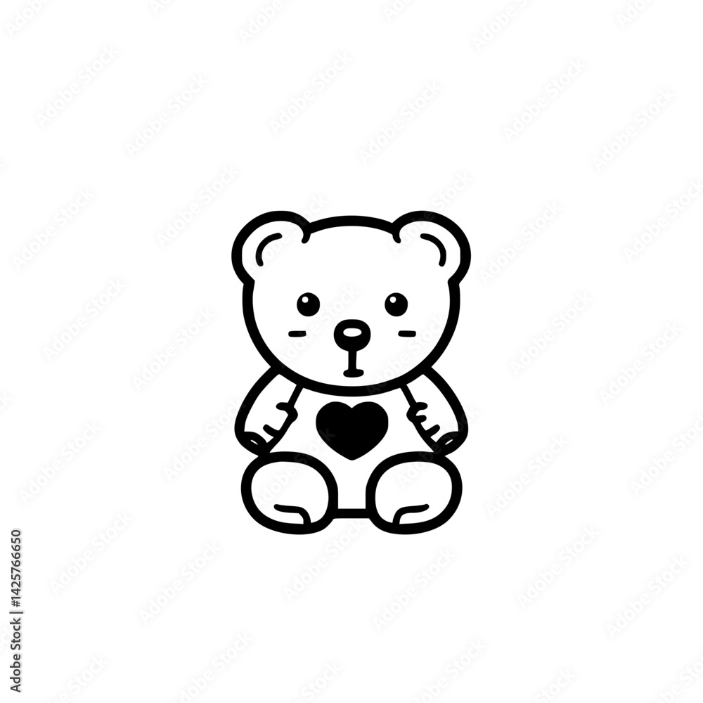 Obraz premium Cute black icon of a teddy bear with a heart on its belly, perfect for playful design and illustrations for children