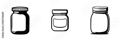 Black icon set of various jar designs suitable for culinary or storage purposes