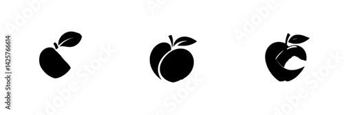 Black icon set showcasing three distinct variations of a simple and clean apple design with different bite stages