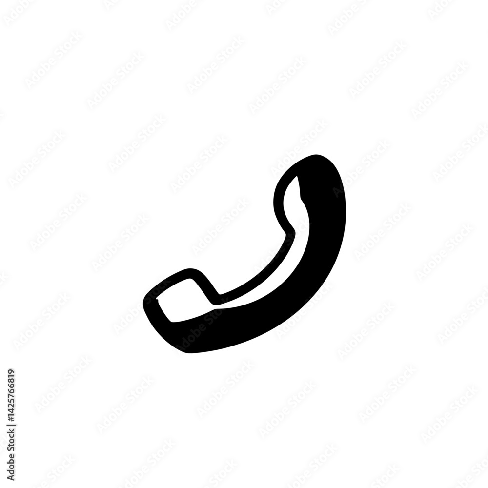 Black icon of a telephone receiver on a white background representing communication and connection in modern society Black icon of a telephone receiver on a white background representing communication and connection in modern society