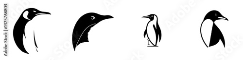 Set of black penguin icons showcasing different designs and styles for creative projects