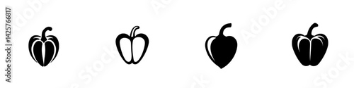 Set of four black icons depicting different varieties of peppers on a simple background
