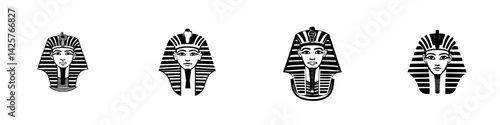 Black icon set featuring stylized pharaoh heads with distinct striped headdresses, showcasing Egyptian art influences