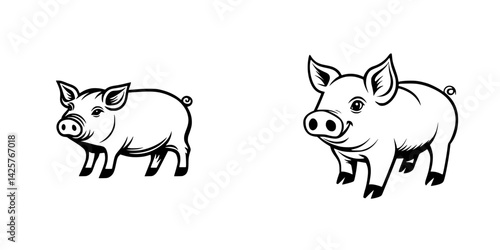 Black icon of two stylized pigs showcasing playful and lively expressions in a minimalistic design suitable for various creative uses