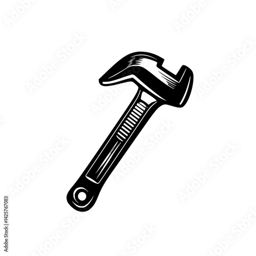 Black icon of a wrench showing a classic adjustable design, widely used for various mechanical tasks and repairs in different settings