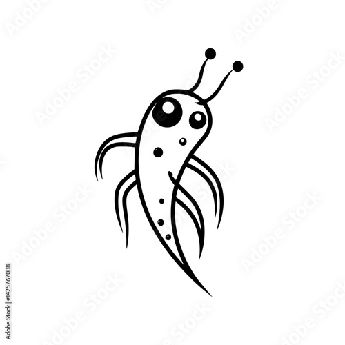 Unique black icon of a whimsical creature with antennae and multiple limbs, showcasing playful design and artistic flair