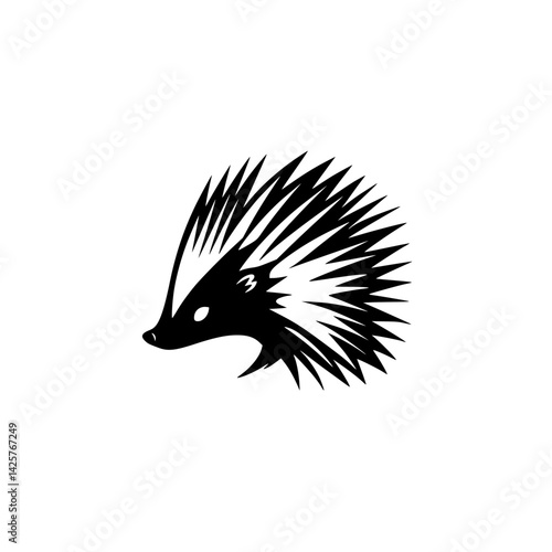 Stylized black hedgehog icon featuring exaggerated spines and a friendly expression suitable for modern design