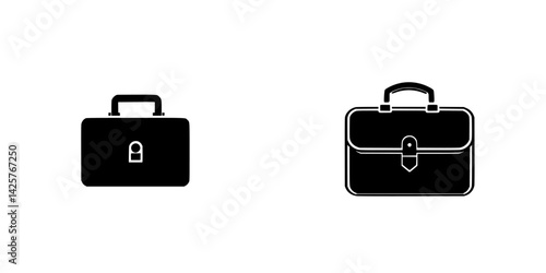 Black icons of a locked suitcase and a classic briefcase representing security and professionalism