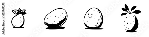 Black icon set featuring various stylized potato designs with distinct shapes and features
