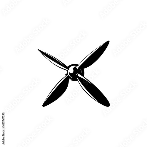 Black propeller icon with four blades for design and illustration purposes in various applications