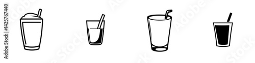 Black icons of beverages representing various types of drinks in a simplistic design style for graphic use