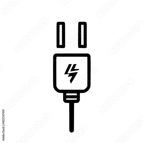 Simple black icon of electric plug symbolizing power, energy connection, and electronic devices in minimalist design style