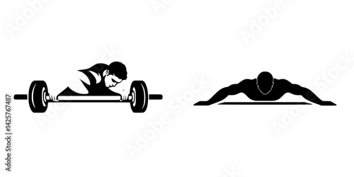 Strength training icons depict various exercises for developing muscle and enhancing fitness at the gym or home