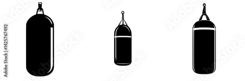 Black boxing bag icons designed for fitness and training applications