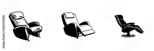 Collection of black reclining chairs showcasing different designs and styles for comfort in modern living spaces