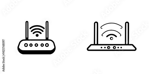 Black icon set featuring wireless router designs for digital connectivity