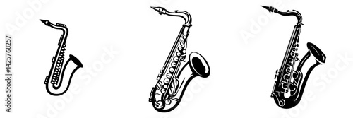 Saxophones displayed in various designs highlight musical elegance and creativity in artistic forms