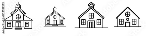 Set of four black icons representing different styles of houses in a simple and clear design suitable for various applications
