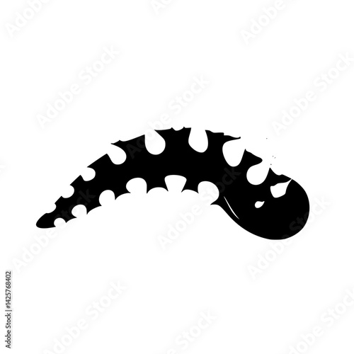 Black silhouette of an abstract creature with spiked form and rounded head on a white background demonstrating minimalist design