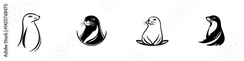 Set of black icons depicting seals in various poses, showcasing their playful and serene nature