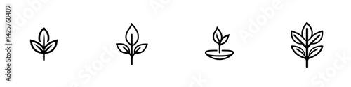 Set of black plant icons illustrating various stages of growth, suitable for eco-friendly designs and educational materials