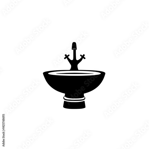 Black icon of a sink with faucet design, suitable for use in plumbing or interior design contexts